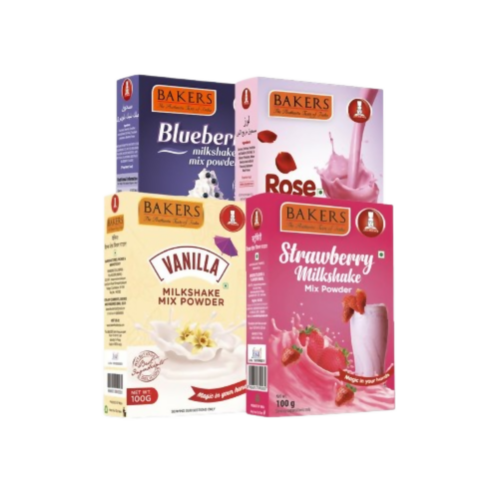 BAKERS Milk Shake Mix Combo - Rose, Vanilla, Strawberry & Blueberry | Grocsy
