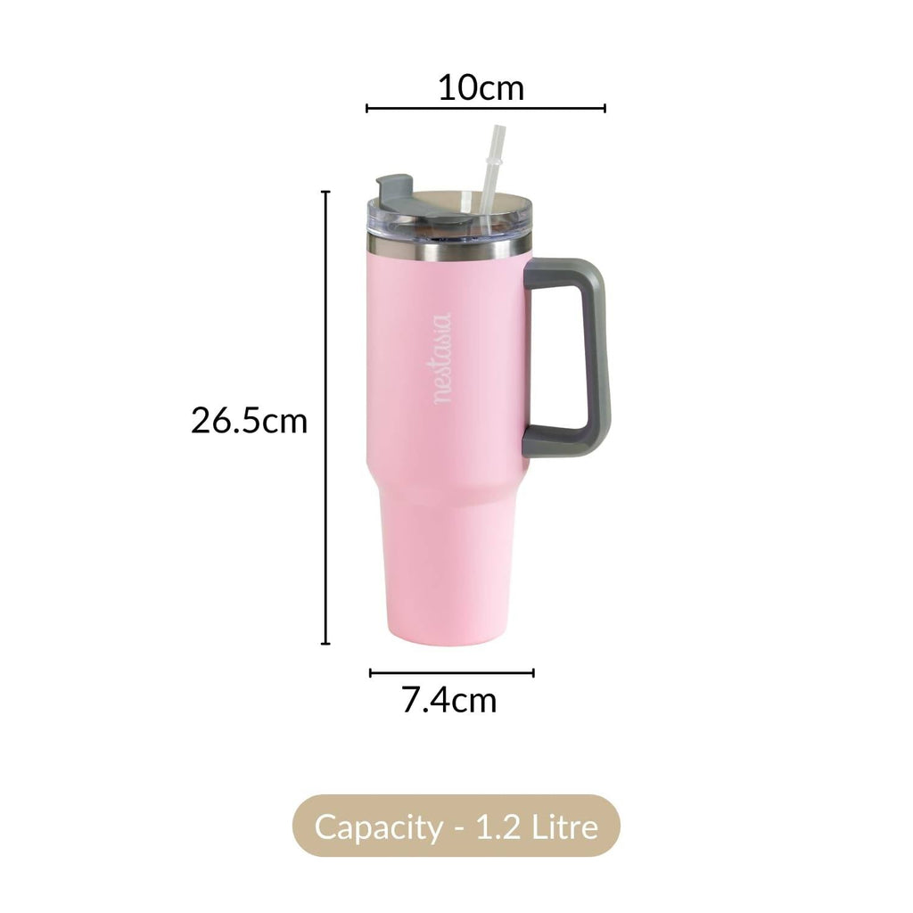 Nestasia Tumbler with Handle Straw & Lid - 1.2L (Pink) | Grocsy
