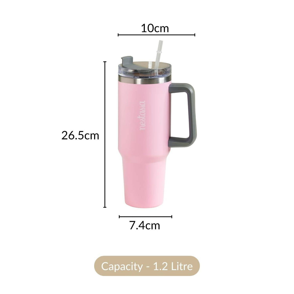Nestasia Tumbler with Handle Straw & Lid - 1.2L (Pink) | Grocsy