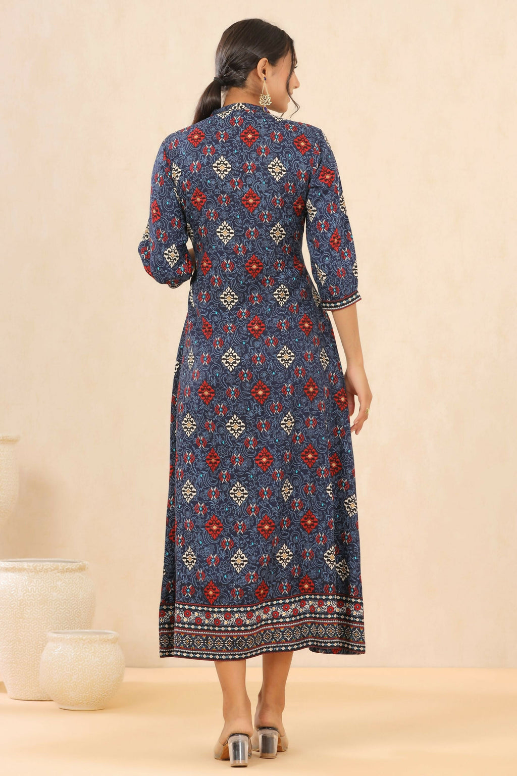 Juniper Indigo Floral Printed Rayon Maxi dress with Lace Work | Grocsy