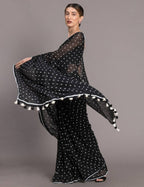 Suta Black White Polka Dots Printed Pure Cotton Saree | Grocsy