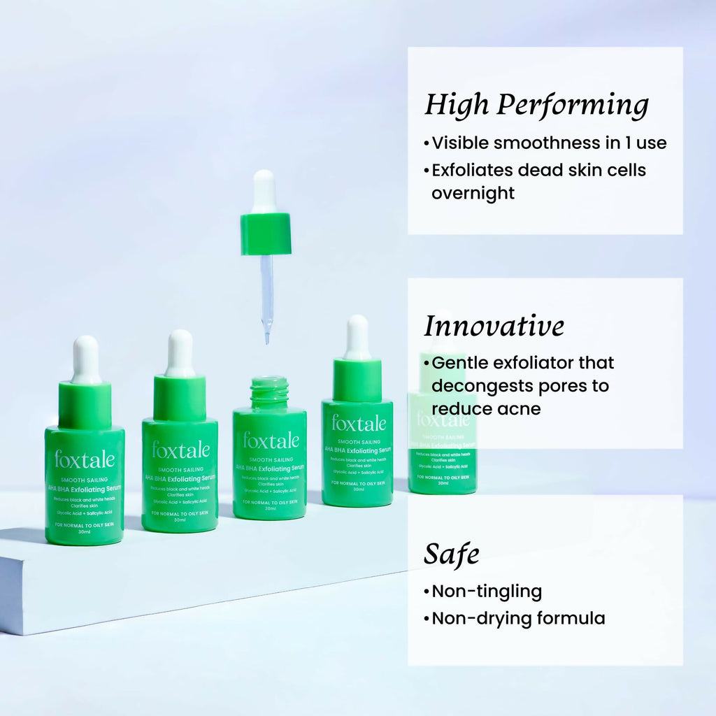 Foxtale 2% Salicylic Acid AHA BHA Exfoliating Serum with Niacinamide, Fights Acne, Reduces Blackheads & Whiteheads, Reduces Excess Oil & Bumpy Texture | Grocsy
