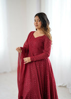 Joban Fashion Maroon Kurta Set Georgette Sequence Embroidery Work | Grocsy