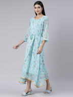 Souchii Blue Floral Chiffon Maxi Dress For Women – Souchii | Grocsy