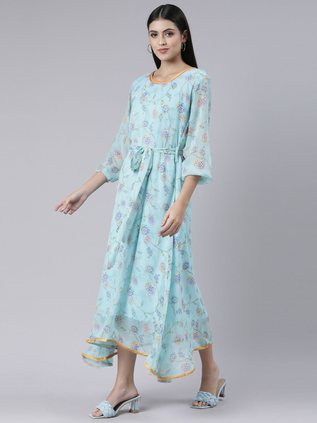 Souchii Blue Floral Chiffon Maxi Dress For Women – Souchii | Grocsy
