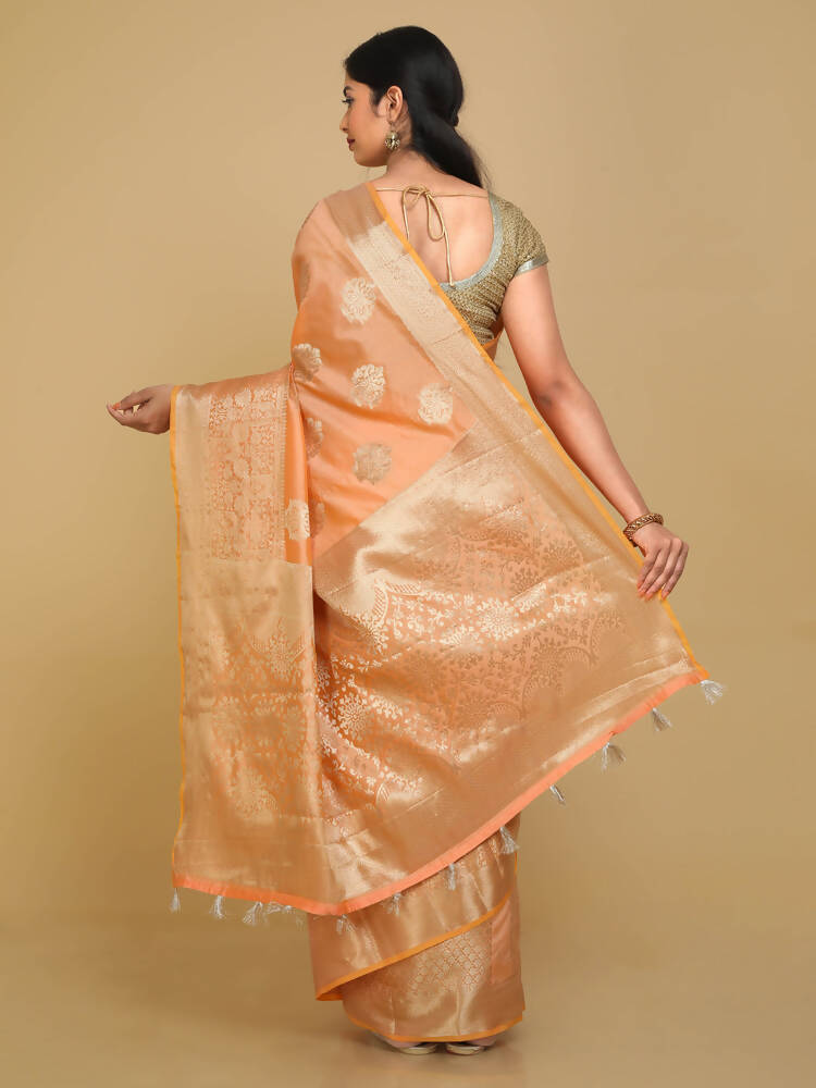 Kalamandir Floral Light Orange Silk Blend Saree | Grocsy