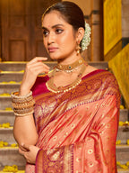 Shree Shyam Fashion Banarasi Silk Peach Saree | Grocsy