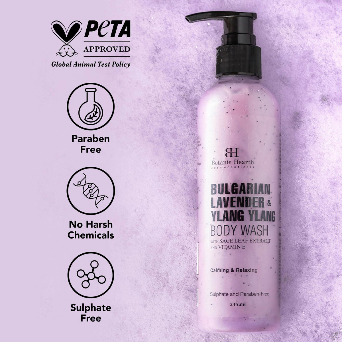 Botanic Hearth Bulgarian Lavender & Ylang Ylang Body Wash with Vitamin E, Sage Leaf Extracts | Grocsy