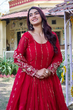 Teeya Creation Womens Casual Party Wear Heavy 5mm Sequence Embroidery Work Pink Gown Set | Grocsy