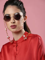 Pink Gold-Toned Embellished Mask Chain - Ruby Raang | Grocsy