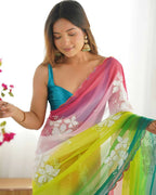 Green Georgette Pedding Color, Embroidery Work Party Wear Saree - Erisha | Grocsy