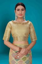 Beige Soft Organza Woven Design Saree with Unstitched Blouse Piece - Zaara | Grocsy