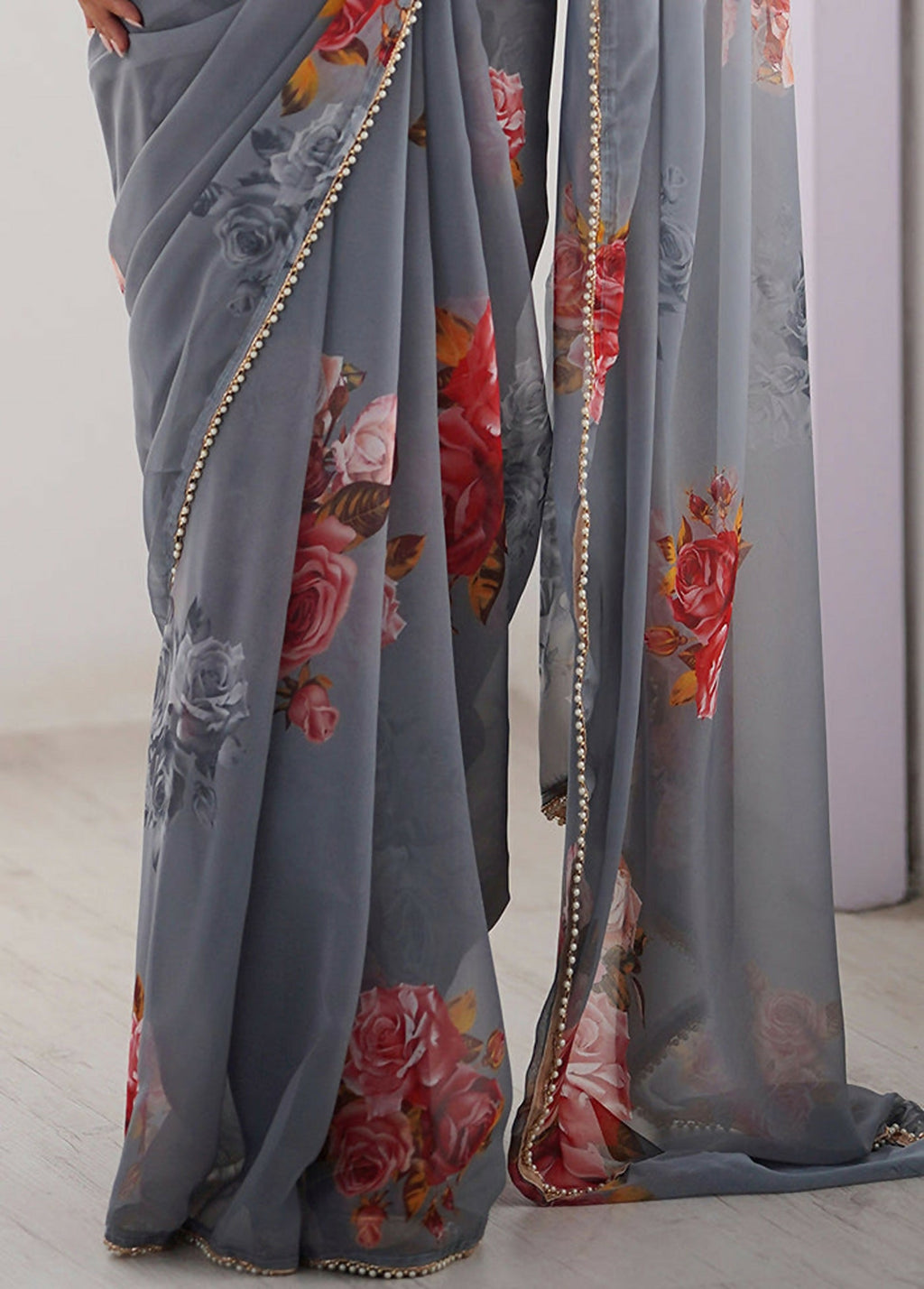 Traditional Partywear Grey Georgette Fancy Saree-Pavitra | Grocsy