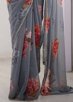 Traditional Partywear Grey Georgette Fancy Saree-Pavitra | Grocsy