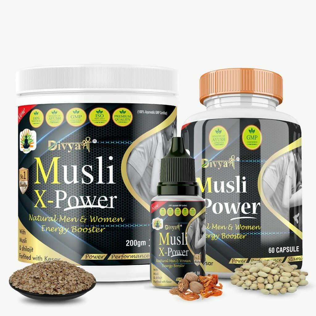 Divya Shree Musli X-Power Cap, Oil and Prash Combo | Grocsy