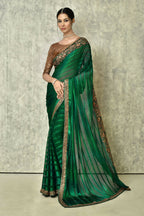 Dark Green Silk Solid Designer Saree with Blouse - Purvi | Grocsy