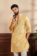 Yellow Art Silk Digital Printed, Embroidery Work Kurta Set - Mahotsav | Grocsy