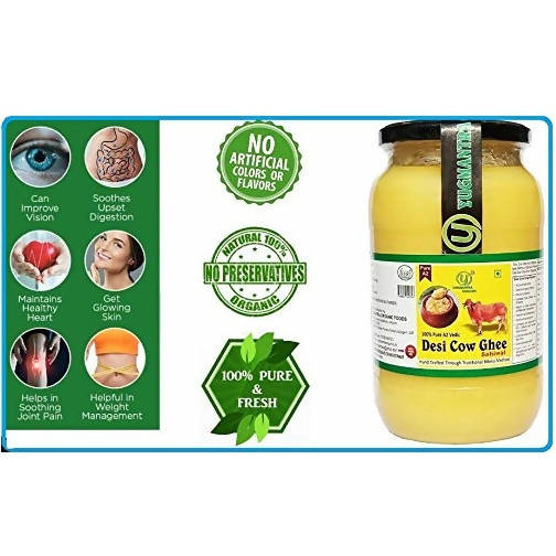 Yugmantra Organic Foods Pure A2 Natural Desi Cow Ghee Sahiwal | Handmade Desi Ghee | Grassfed, Golden, Grainy, Natural Fresh | Grocsy