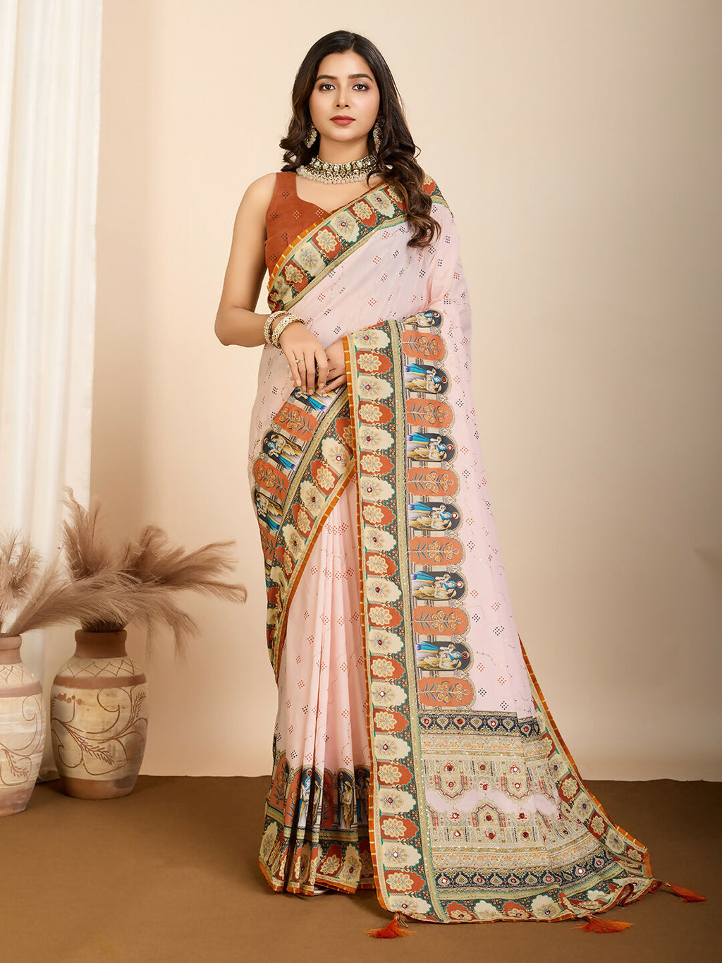 Orange Muslin Cotton Designer Digital Printed Saree - Lavisha | Grocsy