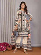 Joban Fashion Women Cream Linen Printed Stitched Kurta Set | Grocsy