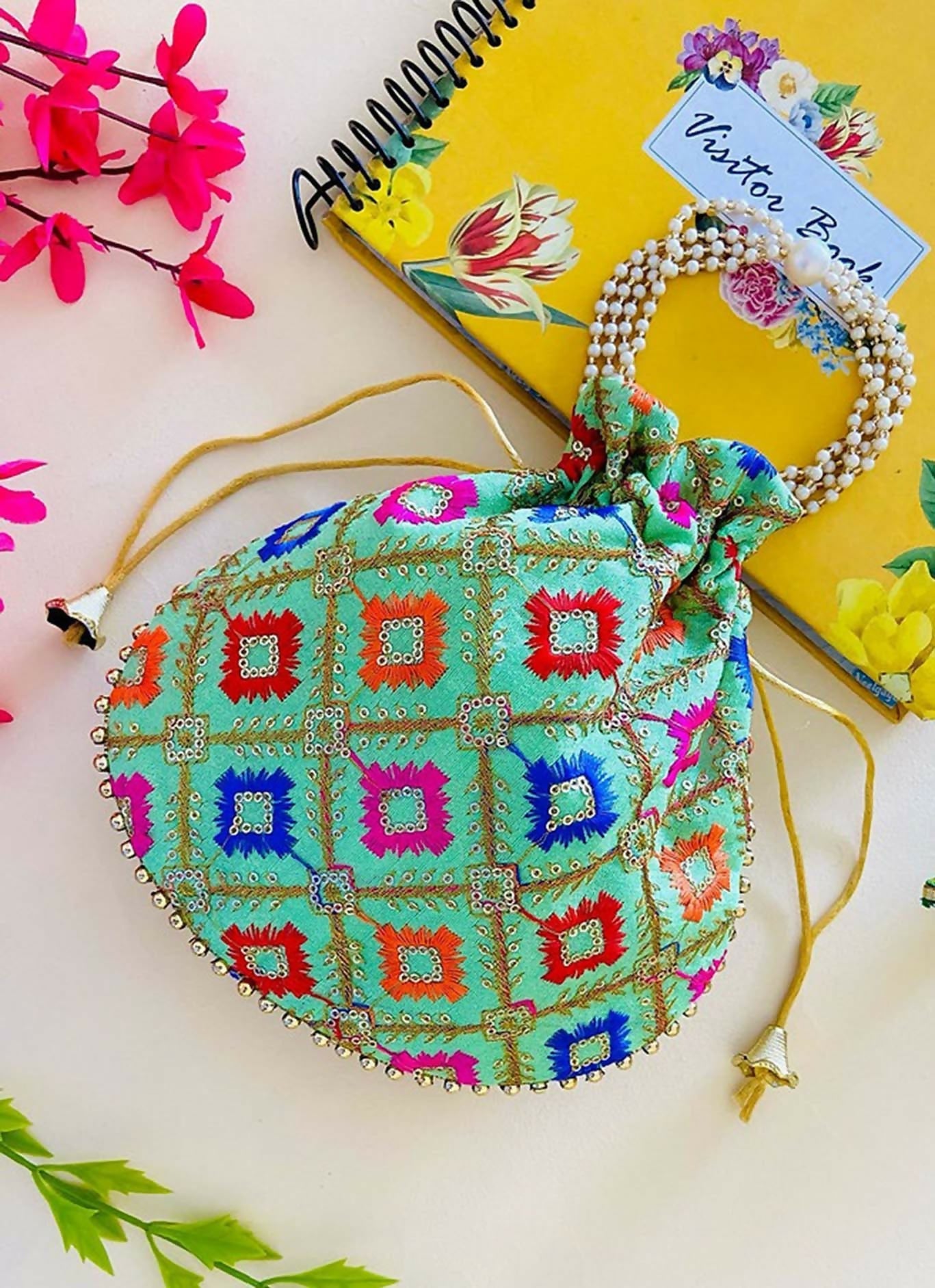 Joban Fashion Pearl Hand Work Potli Bag - Multicolor | Grocsy
