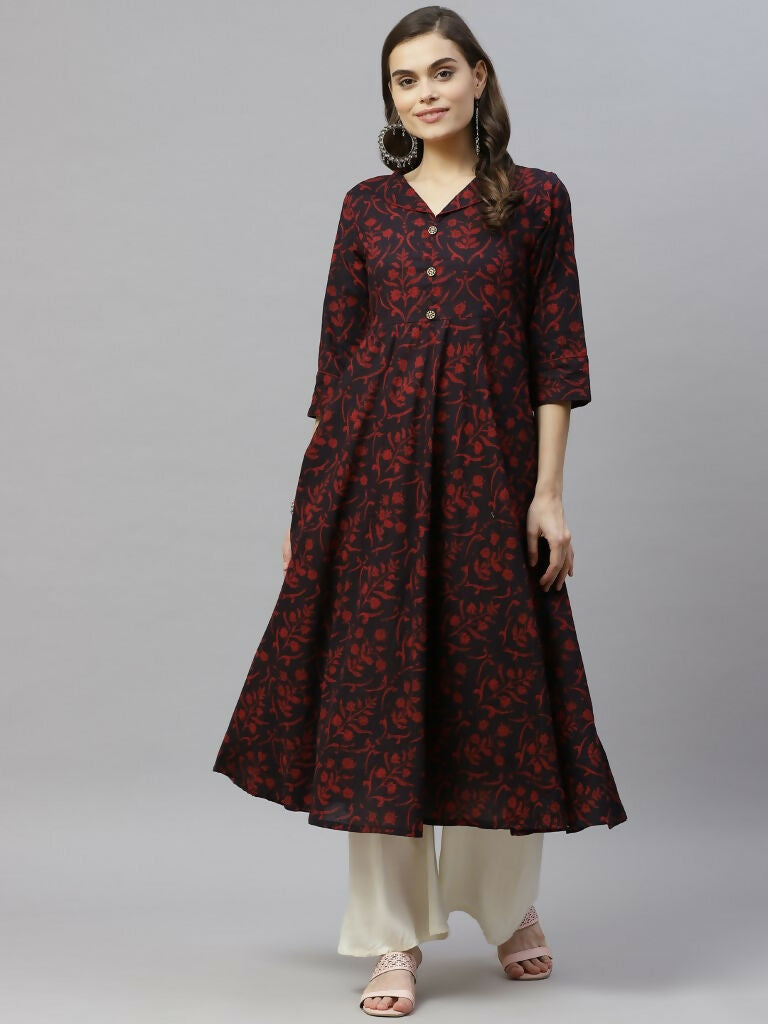 Miravan Women's Anarkalis Pure Cotton Floral Print Anarkali Kurta | Grocsy