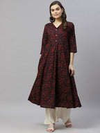 Miravan Women's Anarkalis Pure Cotton Floral Print Anarkali Kurta | Grocsy