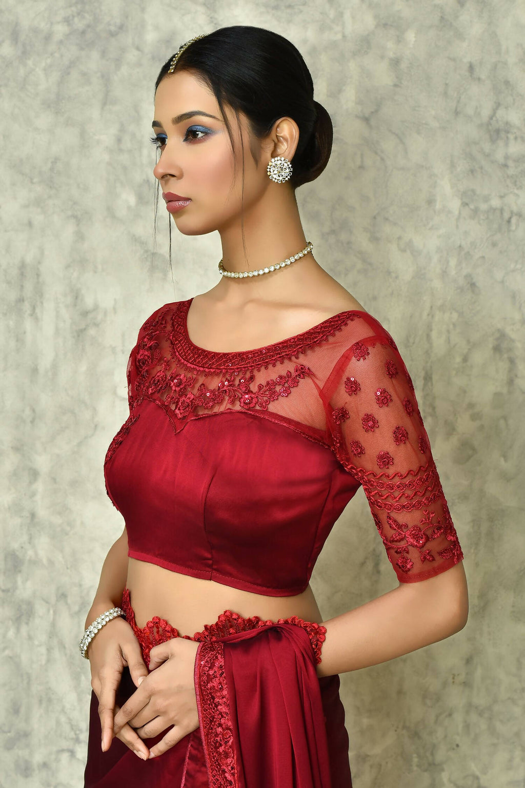 Wine Silk Plain Saree with Blouse Piece - Purvi | Grocsy
