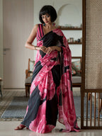 Suta Black Floral Pure Cotton Saree | Grocsy