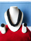Inhanns Vibrant Handmade 20 Layers Beaded Necklace With Matching Earrings - Black | Grocsy