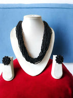 Inhanns Vibrant Handmade 20 Layers Beaded Necklace With Matching Earrings - Black | Grocsy