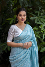 Sky Blue Poly Georgette Woven Design Saree with Unstitched Blouse - A2M | Grocsy