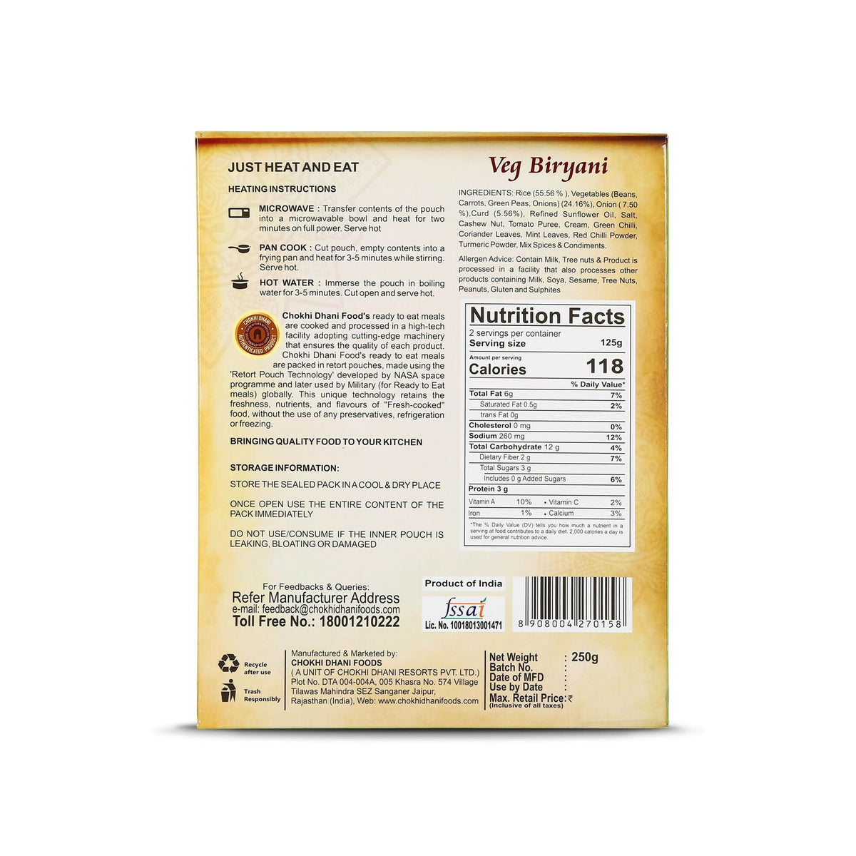 Chokhi Dhani Veg Biryani Instant Premix