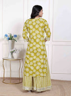Miravan Women's Lime Yellow Block Printed Kurta with Palazzo | Grocsy