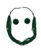 Inhanns Bloom Handmade Beaded Necklace With Earrings - 12 Layers - Darkgreen Necklace Set | Grocsy