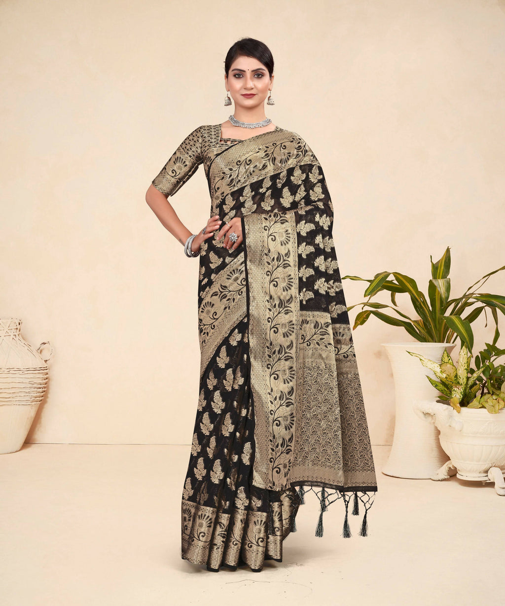 Black Viscose Weaving Designer Saree - Vandini | Grocsy