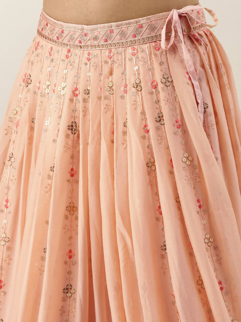 House of Panchhi Women Peach Pure Georgette Embroidered Lehenga & Blouse, Dupatta | Grocsy