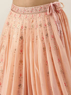 House of Panchhi Women Peach Pure Georgette Embroidered Lehenga & Blouse, Dupatta | Grocsy