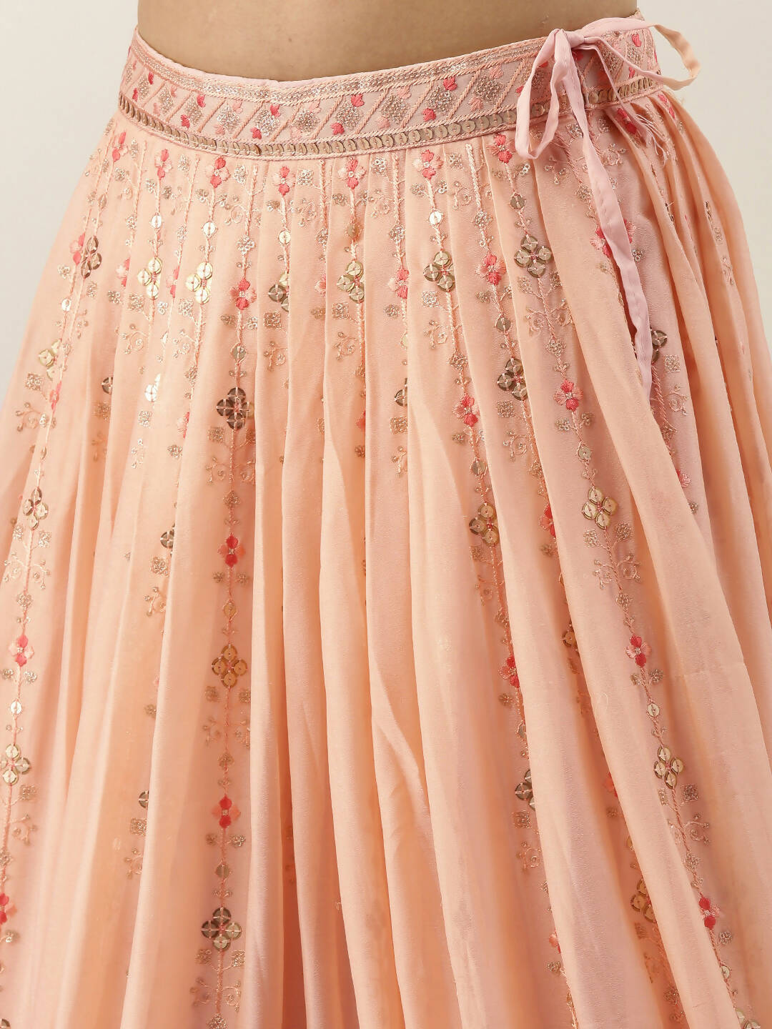 House of Panchhi Women Peach Pure Georgette Embroidered Lehenga & Blouse, Dupatta | Grocsy
