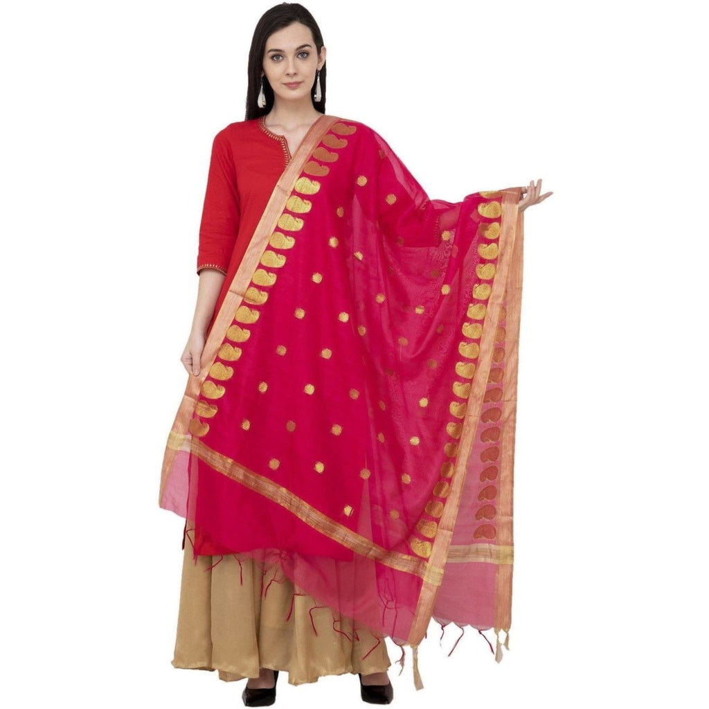A R Silk VNS Ambi Booti Fancy Dupatta Color Rani Dupatta or Chunni | Grocsy