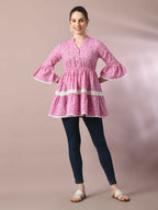 Myshka Women's Pink Embellished Cotton Gathered Party Empire Top | Grocsy