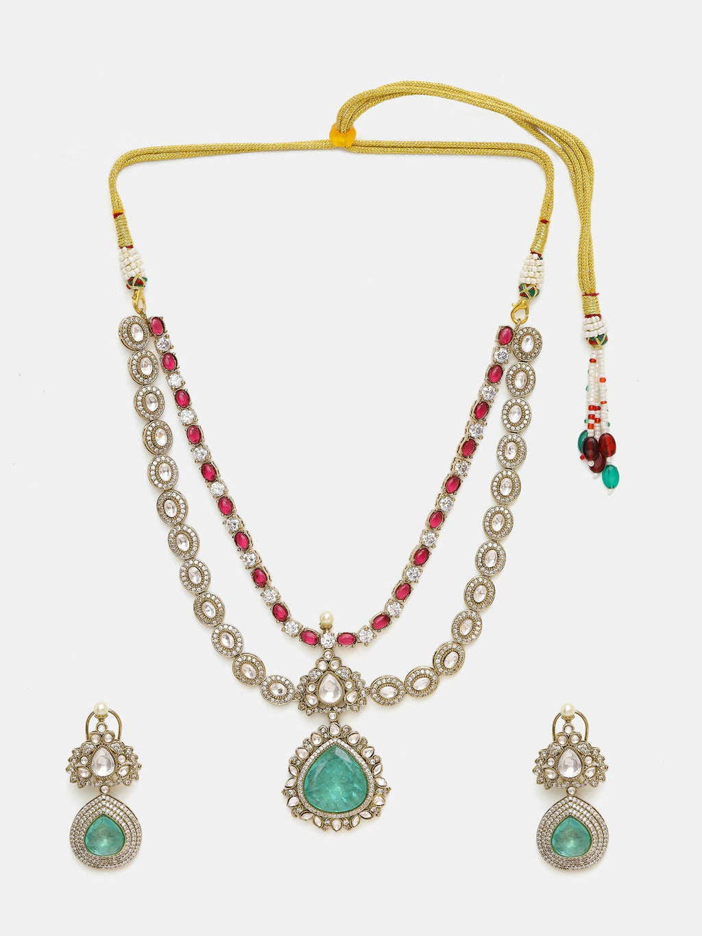Ruby Raang 22k Gold Polished Stonework Moissanite Necklace With Earrings | Grocsy