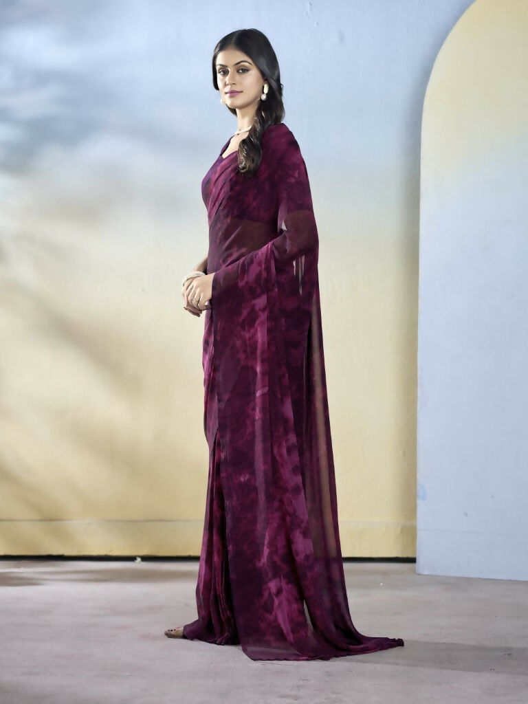 Wine Georgette Designer Printed Ready to Wear Saree - Samyana | Grocsy