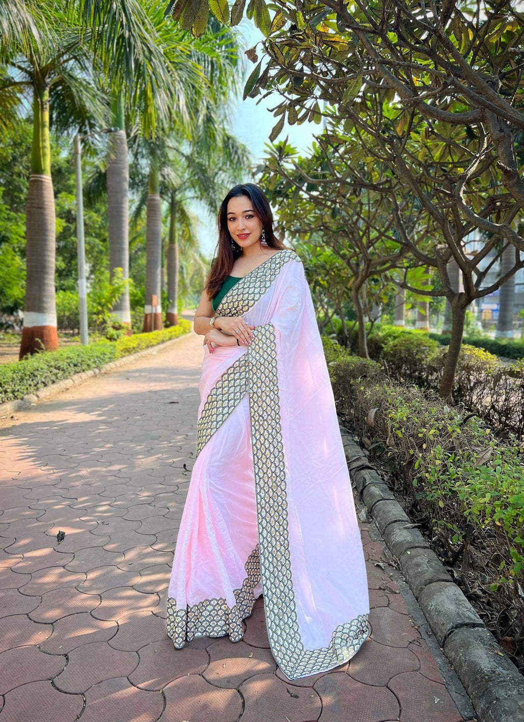 Vamsee Kajol Baby Pink Sana Silk Saree | Grocsy