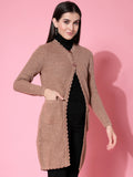 Women Self Design Long Brown Acrylic Winter Shrug - Wool Trees | Grocsy
