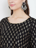 Cheera Embellished Daily Wear Cotton Blend Kurta - Black | Grocsy