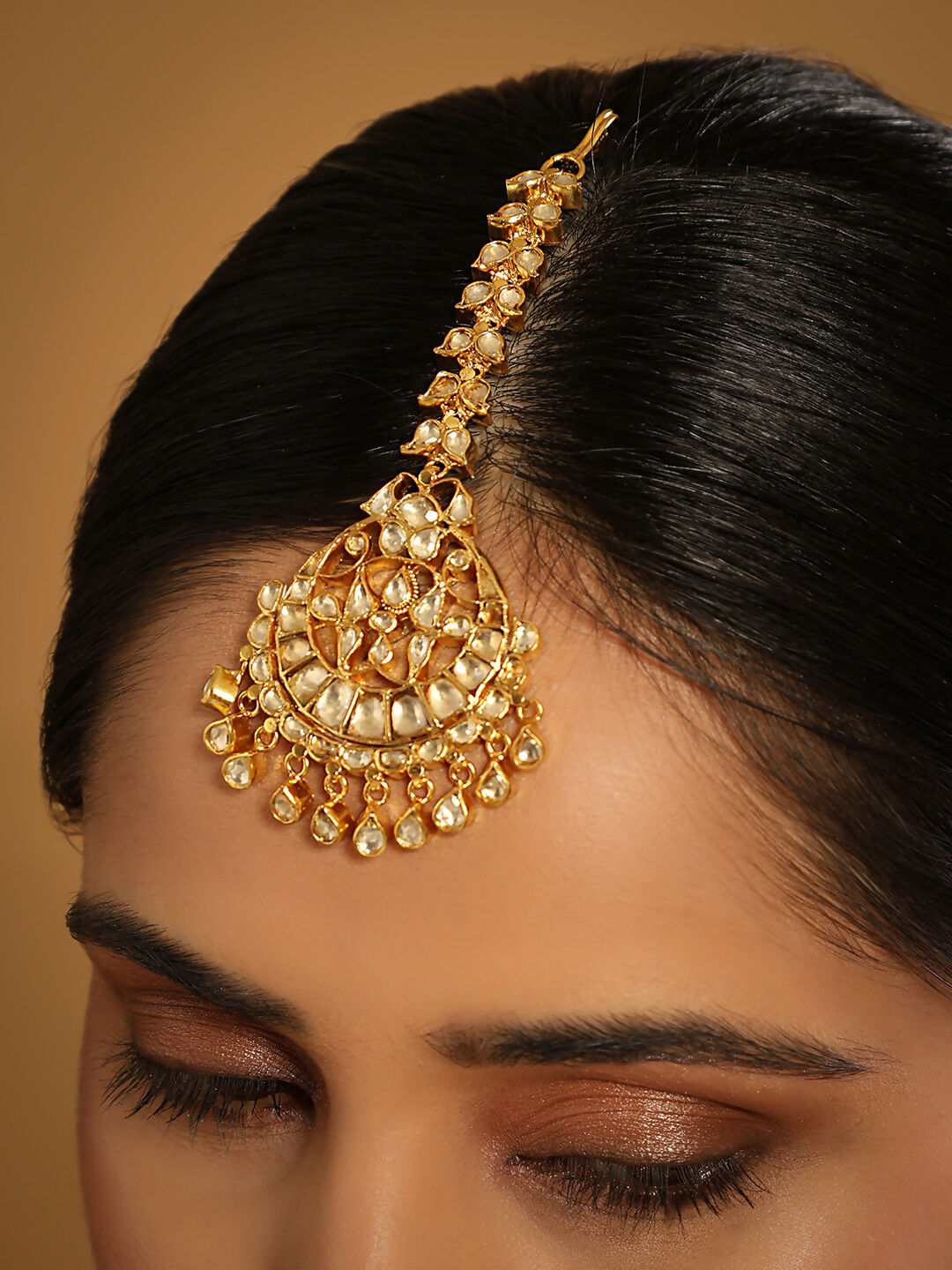 Nuyug 22K Gold-Plated Kundan Studded Maang Tikka Head Jewellery | Grocsy