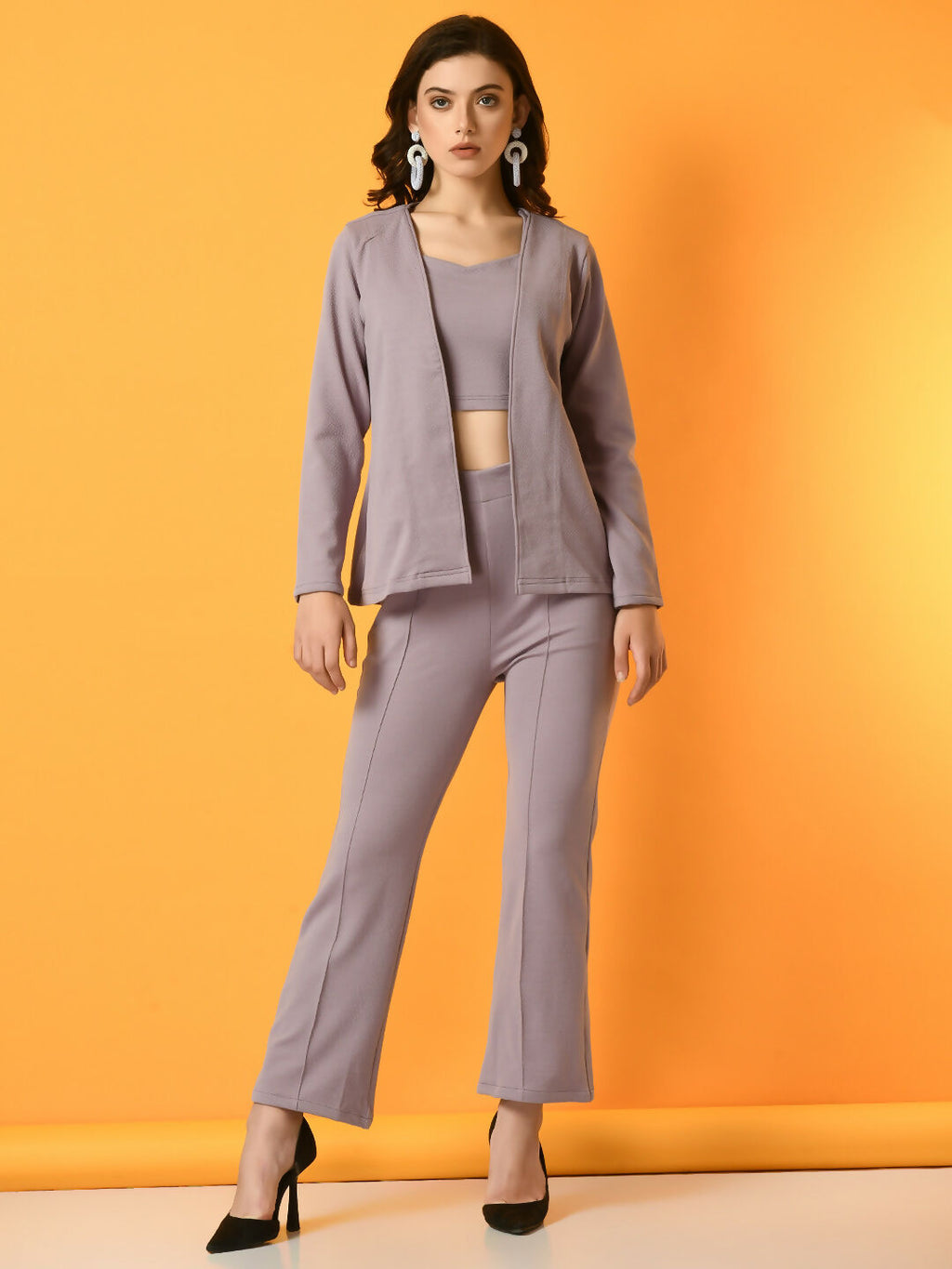Myshka Women's Lavender Solid Jacket | Grocsy