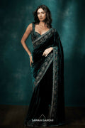 Joban Fashion Green Viscose Velvet Party Wear Sarees | Grocsy