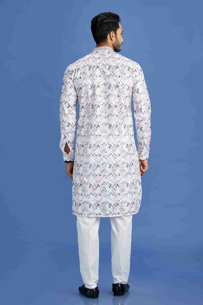 Raivat Ethnic Cotton Embroidery Kurta Pajama In Pink and Blue Colour | Grocsy